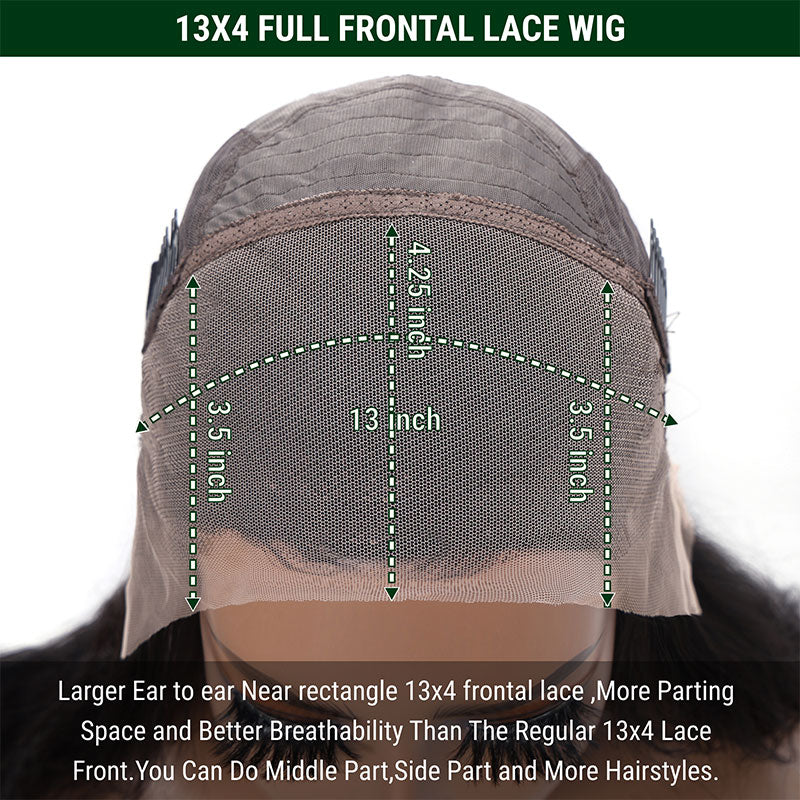 Klaiyi Upgrade 13x4 Full Frontal Lace Wig Body Wave Human Hair More Space to Do Styles