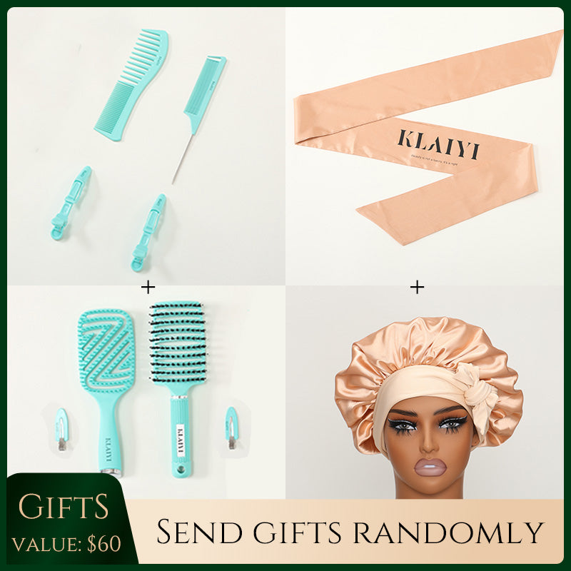Klaiyi Black Friday | Order Over $199 Get Free Gift Hair Care Comb Anti Static Coarse Fine Toothed Tail Pick Combs Set And Hair Clips Gift Or Bathing Cap Silk Headband