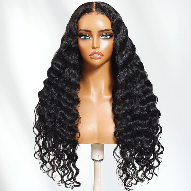 Klaiyi Mixing Curls Hair Natural Wavy & Loose Water Wave Mixed 7x5 Bye Bye Knots Put on and go Glueless Wig