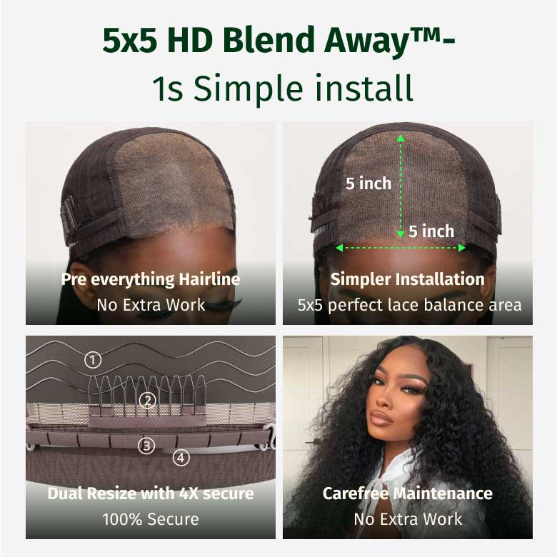 Klaiyi 5x5 HD Blend Away™ HD Lace Wig 180% Density Water Wave Glueless Wigs Melted All Skin Flash Sale