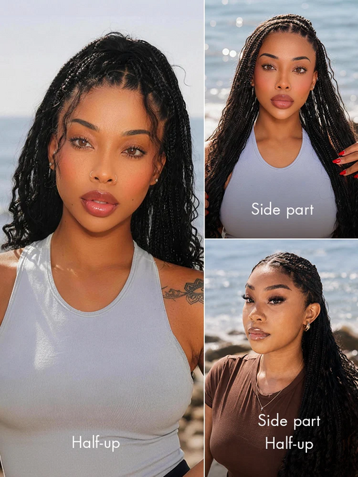 $79=34inch | Flash Sale Klaiyi 34inch Knotless 200% Density Full Lace Box Braid Wig Boho Goddess Braided Wig with Baby Hair Curly Ends Wig