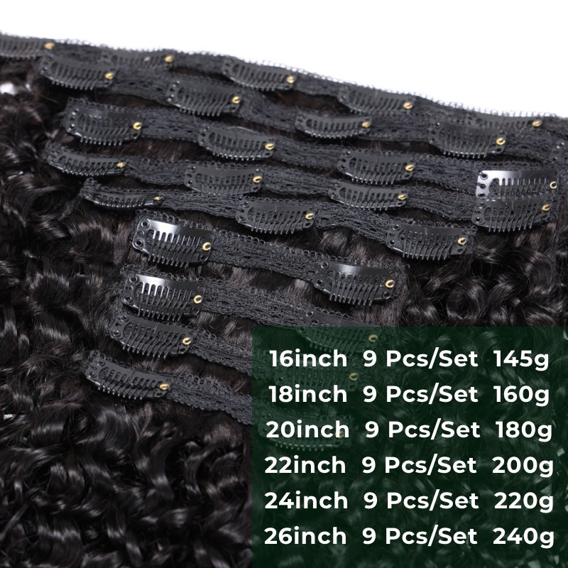 Klaiyi Hair Curly Clip in Human Hair Extension 9 Pcs/Set Full Head Natural Black Ponytail Hair Extensions
