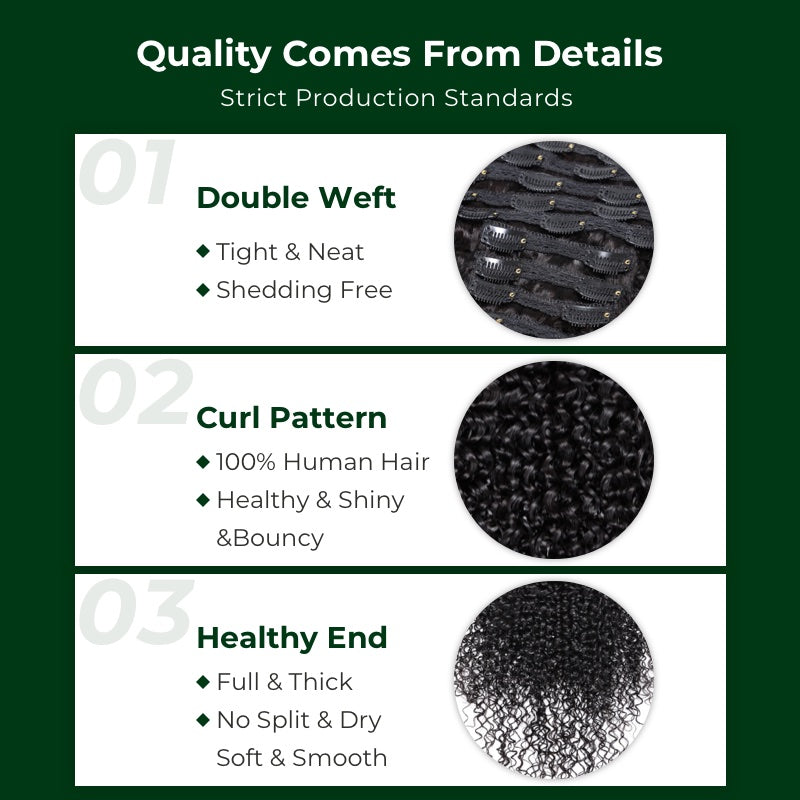 Klaiyi Hair Curly Clip in Human Hair Extension 9 Pcs/Set Full Head Natural Black Ponytail Hair Extensions