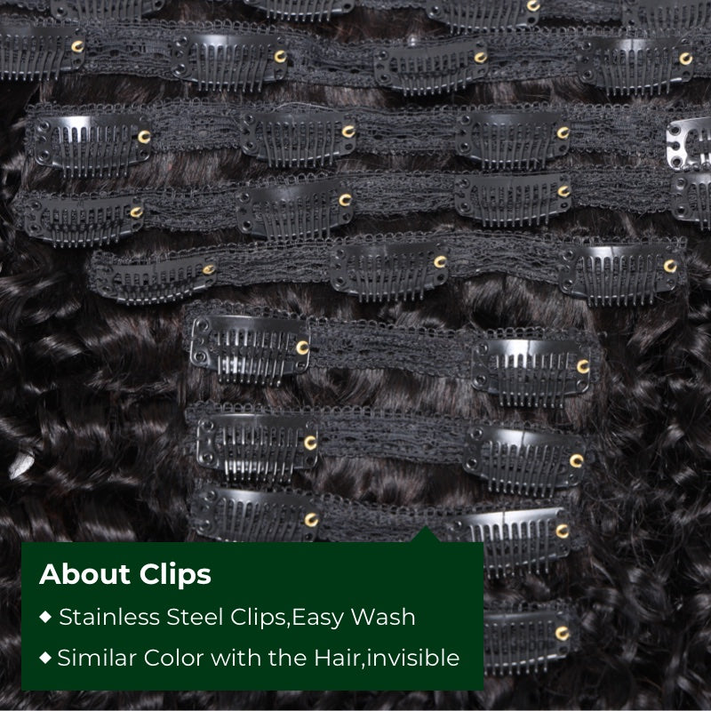 Klaiyi Hair Curly Clip in Human Hair Extension 9 Pcs/Set Full Head Natural Black Ponytail Hair Extensions