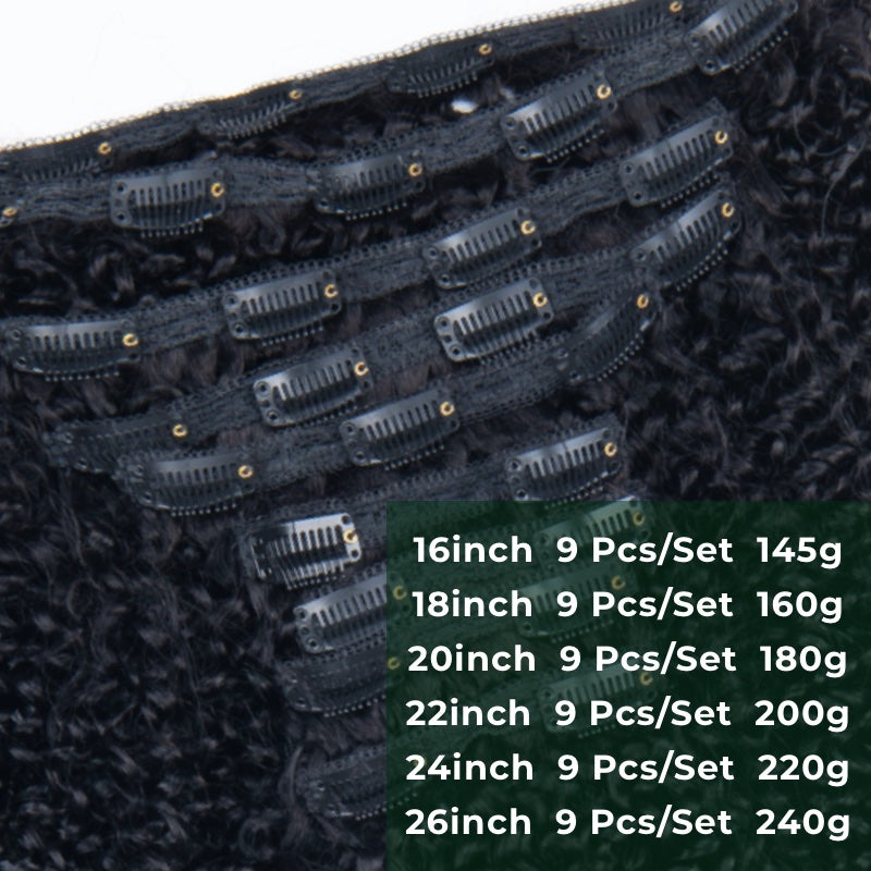 Klaiyi Hair 4C Kinky Curly Clip in Human Hair Extension 9 PCS/Set Full Head Natural Black Ponytail Hair Extensions Flash Sale