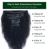 Klaiyi Hair 4C Kinky Curly Clip in Human Hair Extension 9 PCS/Set Full Head Natural Black Ponytail Hair Extensions Flash Sale