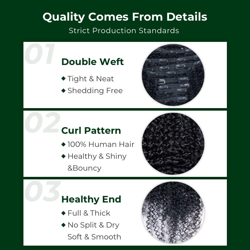 Klaiyi Hair 4C Kinky Curly Clip in Human Hair Extension 9 PCS/Set Full Head Natural Black Ponytail Hair Extensions Flash Sale