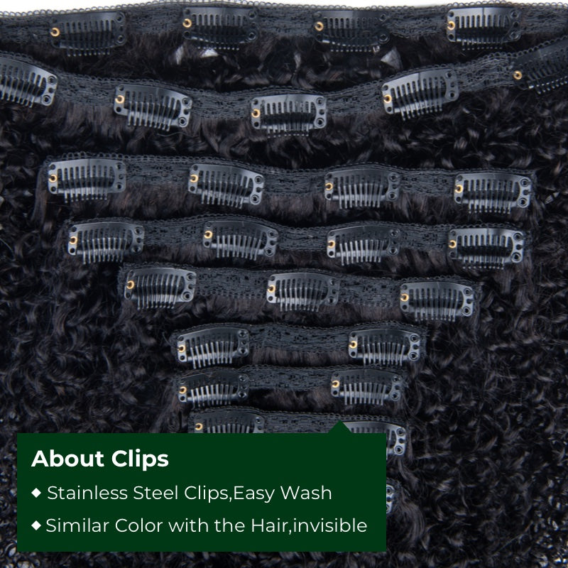 Klaiyi Hair 4C Kinky Curly Clip in Human Hair Extension 9 PCS/Set Full Head Natural Black Ponytail Hair Extensions Flash Sale
