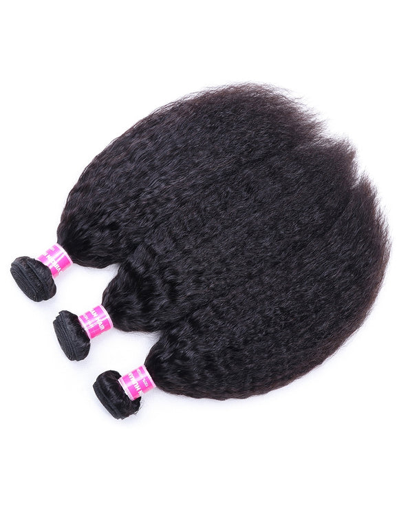 Klaiyi Hair 4 Bundles Kinky Straight Human Hair Weave Natural Black Color Virgin Hair High Quality