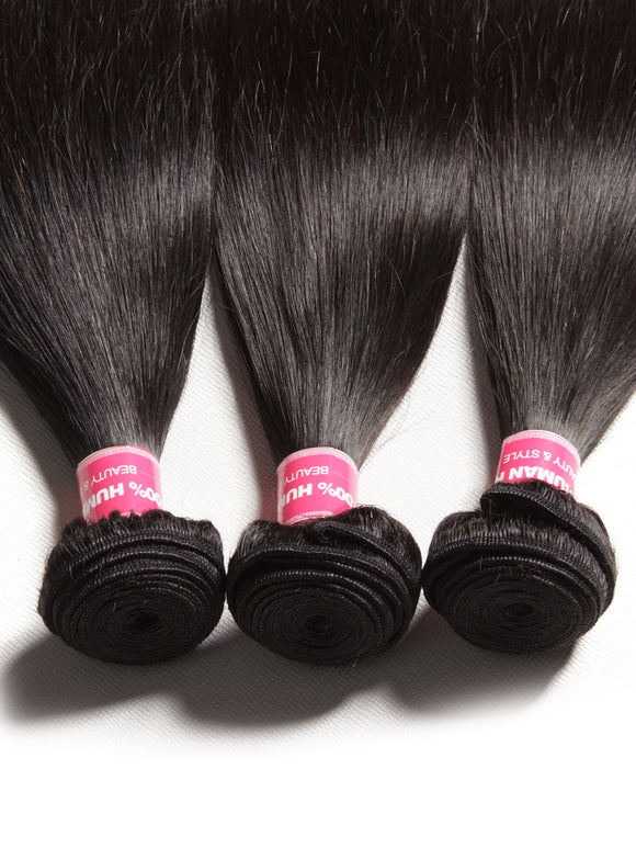 Klaiyi 3 Bundles Brazilian Straight Hair with 13*4 Ear to Ear Lace Frontal Closure
