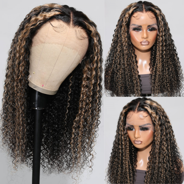 Klaiyi Balayage Blonde Highlights Curly Lace Front Wig Precolored Ombre Hair Flash Sale