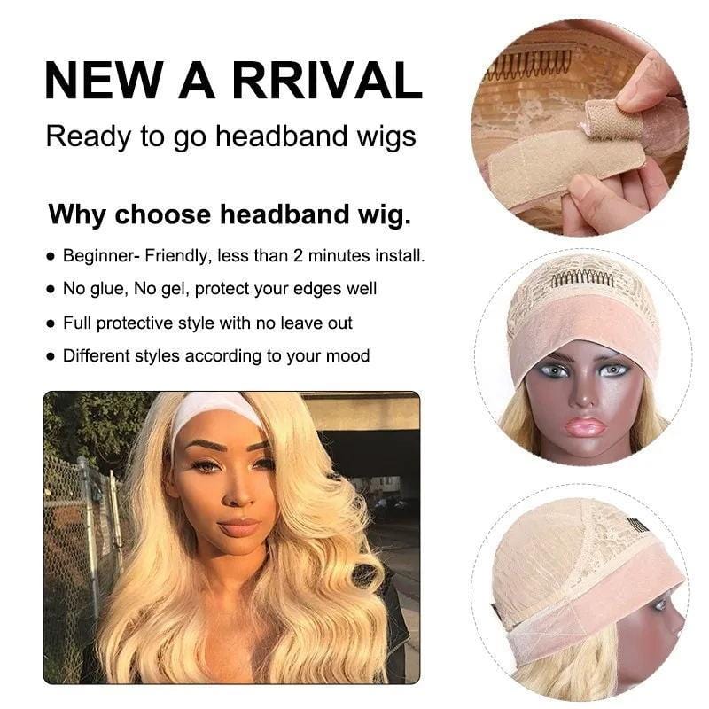 Buy 1 Get 1 Free,Code:BOGO |Klaiyi 613 Blonde Natural Wave Headband Wigs Glueless Human Hair Wigs With Pre-attached Scarf Flash Sale