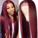 Klaiyi Hair 99J Straight Wig Hand Tied Lace Part Wigs Popular and Best Wig For Black Woman