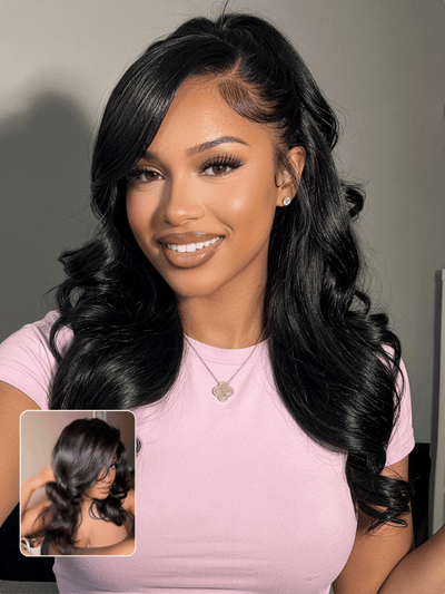 Klaiyi 13x4 Pre Everything Loose Body Wave Glueless Frontal Wig With Elastic Drawstring Human Hair Wig Flash Sale