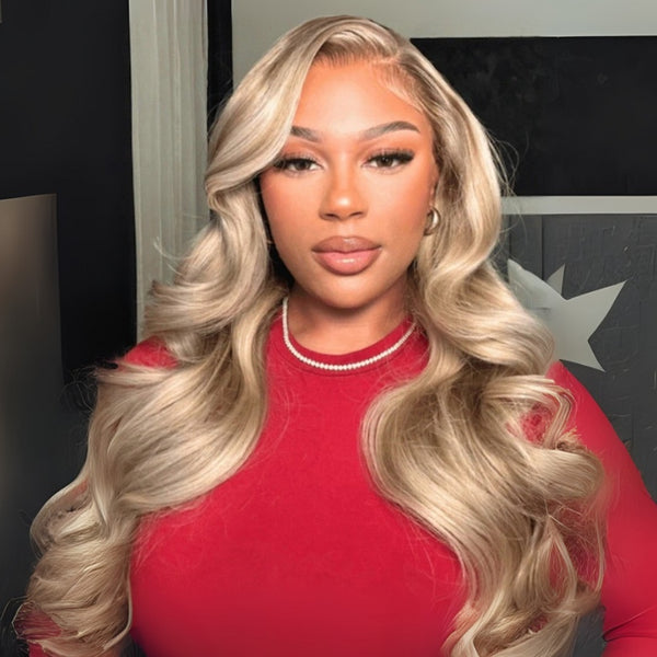 Klaiyi Blonde Balayage 13x4 Pre-Everything Lace Frontal Loose Wave Wig Blonde 613 Human Hair Wigs with Invisible Knots