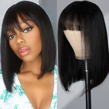 Klaiyi 4x0.75 Lace Front Bob Wig With Bang Human Hair
