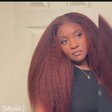 Klaiyi Pre-Cut Lace Wig Wear & Go Reddish Brown Kinky Straight Human Hair Wig with Breathable Cap