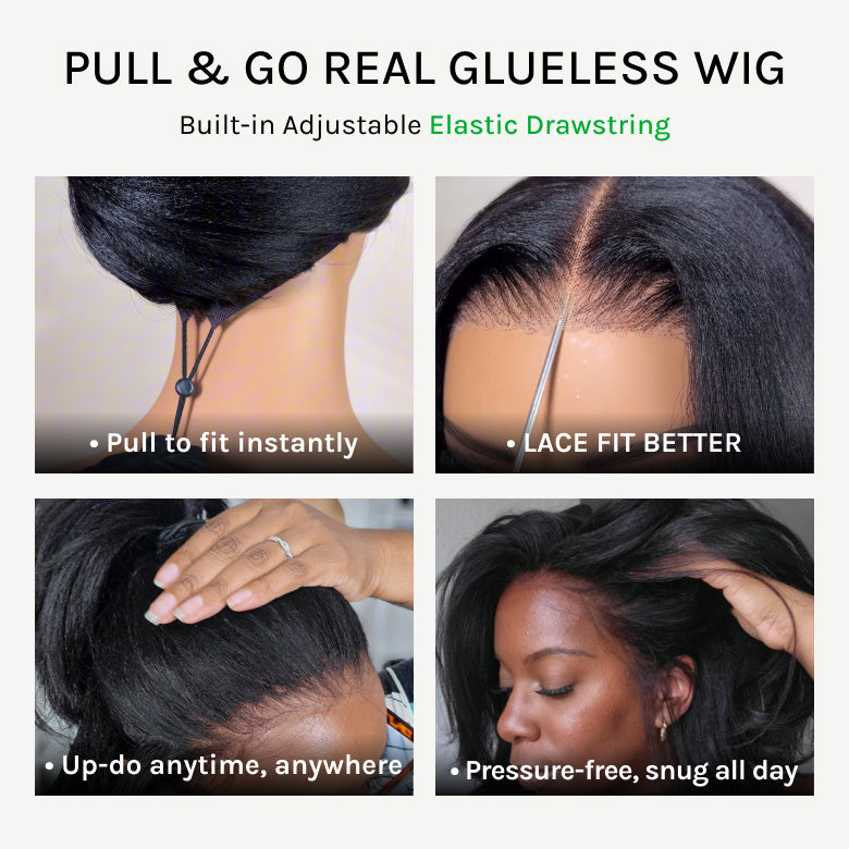 Klaiyi 7x5 and 13x4 Water Wave Drawstring™ Wig Put On and Go Glueless Human Hair Wigs Natural Black Color
