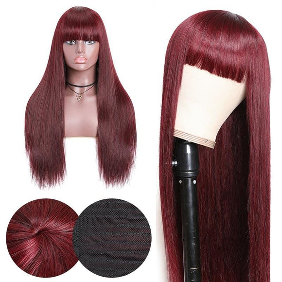 Copy of Test | Copy of #99J Burgundy Color Straight Wigs With Bangs Flash Sale