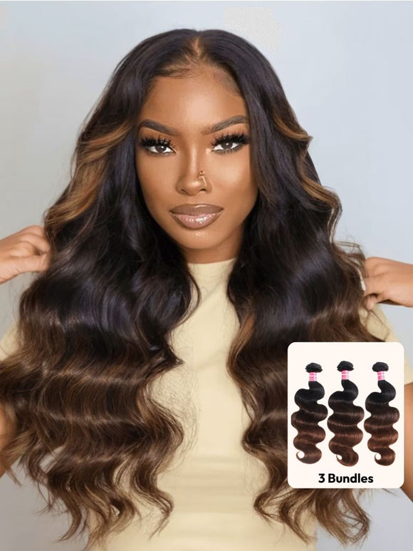 Klaiyi Black to Chestnut Brown Ombre Body Wave Human Hair Bundles Flash Sale