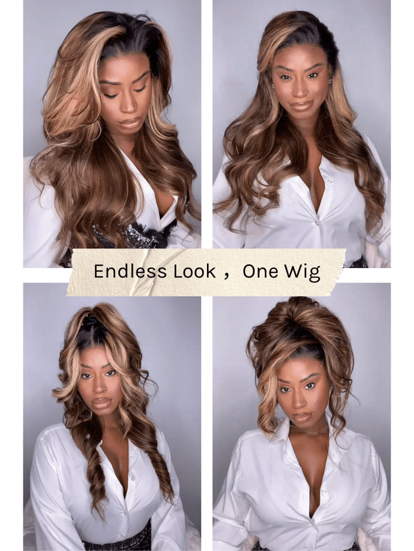 Klaiyi Honey Chestnut Blonde Face Framing Highlights 13×4 Loose Wave Pre Everything Wig Human Hair Wigs