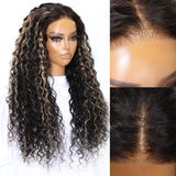 Klaiyi  Water Wave Balayage Blonde Highlights 6x4.75 Wear and Go wigs Pre-cut Lace Wig Precolored Ombre Hair