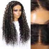【BEST22“=$99】Klaiyi 6x4.75 WearGo Balayage Blonde Highlights Pre-cut Lace with Bleached Knots Kinky Curly Flash sale