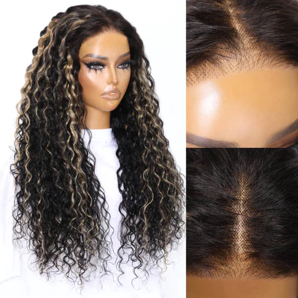 【BEST22“=$99】Klaiyi 6x4.75 WearGo Balayage Blonde Highlights Pre-cut Lace with Bleached Knots Kinky Curly Flash sale