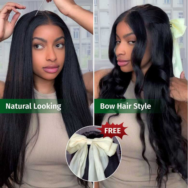 Klaiyi Hair Yaki StraightKinky Straight Human Hair Lace Wigs Put On and Go Glueless 7x5 Bye Bye Knots Pre-cut Lace Wigs 107$