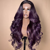 Klaiyi Smokey Deep Purple Ombre 13x4 Lace Front Body Wave Wig Flash Sale