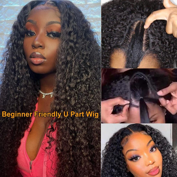 $100 OFF | Code: SAVE100  Klaiyi Jerry Curly U Part Wig Virgin Human Hair Real Scalp Beginnner Friendly Wig