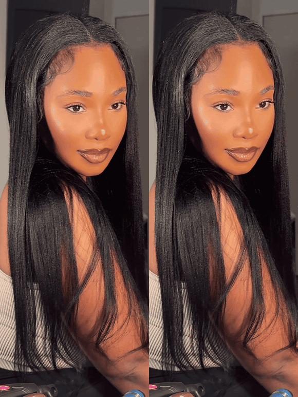 100 $ de réduction | Code : SAVE100 Perruque Klaiyi New Yaki Straight V Part Wig Upgrade U Part Wig Meets Real Scale Prête à porter sans colle