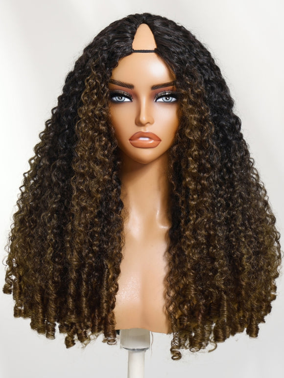 Klaiyi Hair InvisiBlend™ V part Wig Curly Hair with Finger Coil Ends Human Hair Wig