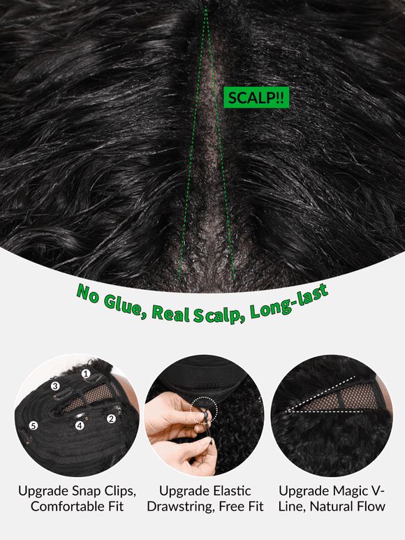 Klaiyi New EasiContour V Part Jerry Curly Wig Glueless Protective Style Human Hair Beginner Friendly Wig