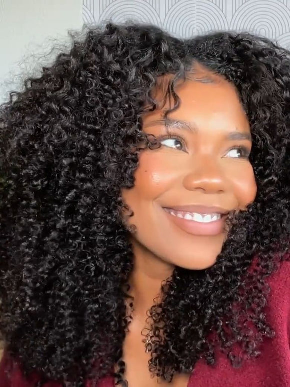 Klaiyi Kinky Curly V Part Wig Virgin Human Hair Real Scalp Great Protective Beginner Friendly Wig Flash Sale