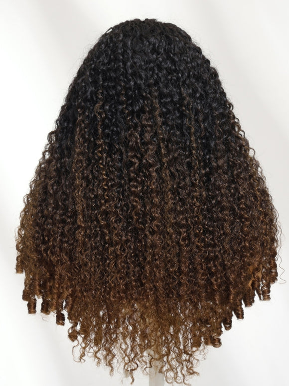 Klaiyi Hair InvisiBlend™ V part Wig Curly Hair with Finger Coil Ends Human Hair Wig