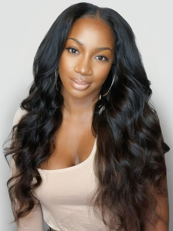 Klaiyi Body Wave Easicontour V Part Glueless Wig with invisi Drawstring Human Hair Meets Real Scalp Beginner Friendly