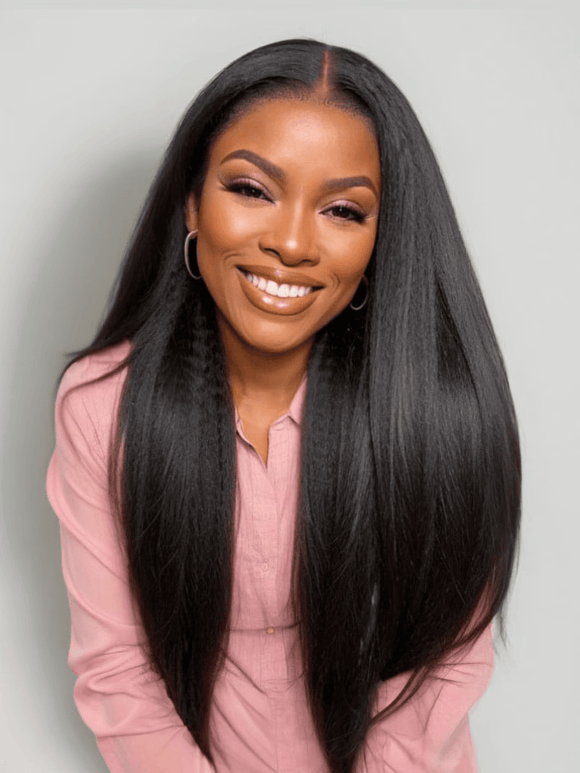 100 $ de réduction | Code : SAVE100 Perruque Klaiyi New Yaki Straight V Part Wig Upgrade U Part Wig Meets Real Scale Prête à porter sans colle