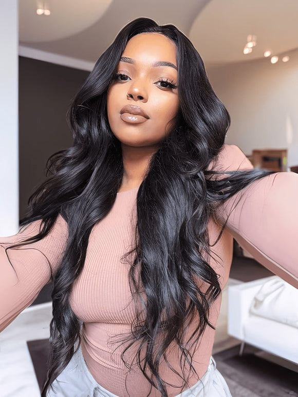 Klaiyi Body Wave Easicontour V Part Glueless Wig with invisi Drawstring Human Hair Meets Real Scalp Beginner Friendly