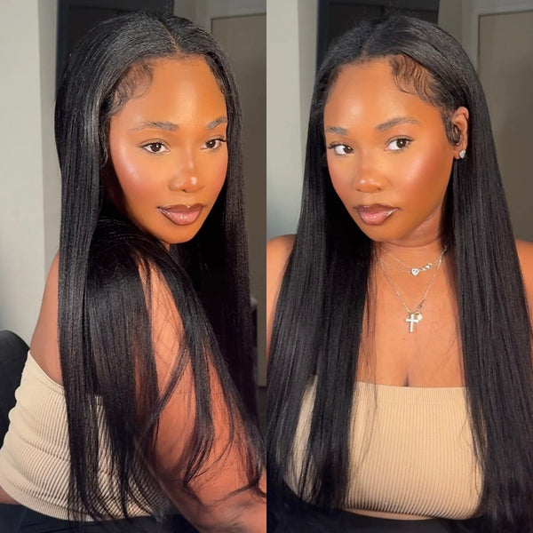 Klaiyi New EasiContour™ Yaki Straight V Part Wig Meets Real Scalp Ready To Wear Glueless Wig with  Invisi Drawstring