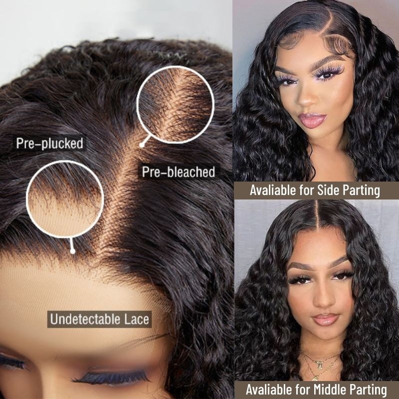 Klaiyi 7x5 Bye Bye Knots Pre-cut Lace Put On and Go Glueless Wig Water Wave Human Hair Wigs