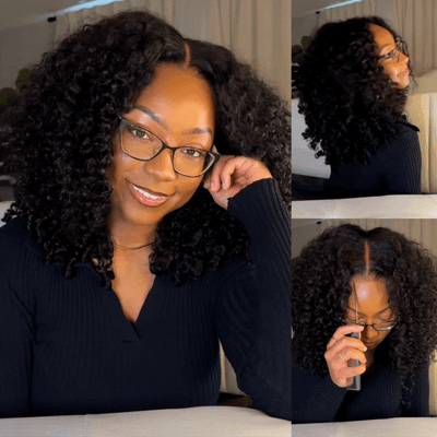 Klaiyi 7x5 Bye Bye Knots Curly Hair with Finger Coil Ends Put on and Go Glueless Human Hair Wig