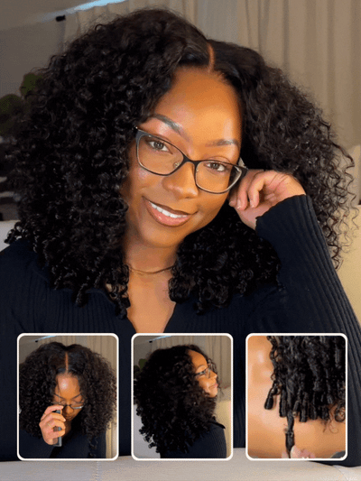 Klaiyi 7x5 Bye Bye Knots Curly Hair with Finger Coil Ends Put on and Go Glueless Human Hair Wig