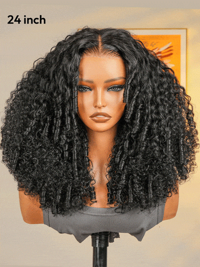 Klaiyi 7x5 Bye Bye Knots Curly Hair with Finger Coil Ends Put on and Go Glueless Human Hair Wig
