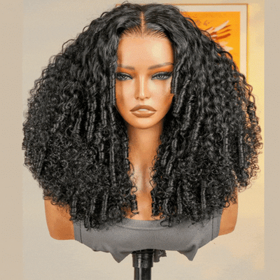 Klaiyi 7x5 Bye Bye Knots Curly Hair with Finger Coil Ends Put on and Go Glueless Human Hair Wig