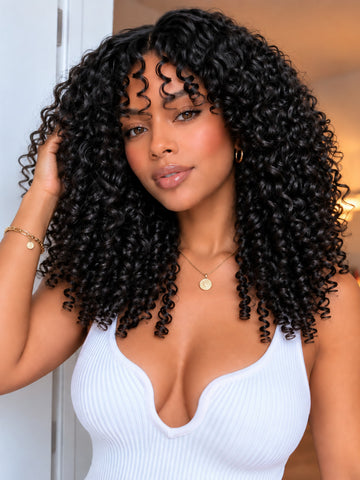 Klaiyi Burmese Curly 7x5 No-Slip Glueless Wig with Finger Coil Ends Put On & Go Human Hair Wig