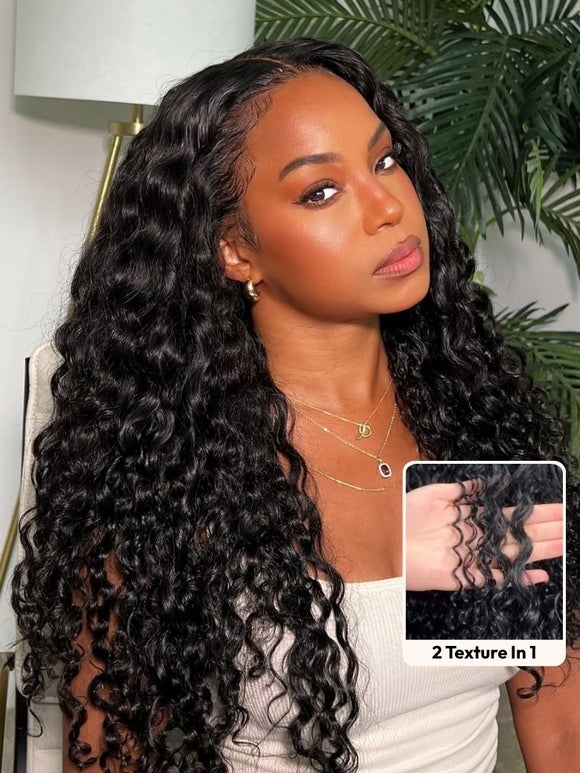 Klaiyi 7×5 and 13x4 Pre-Everything™ Lace Frontal Wig Water Wave & Curly  Mixed Human Hair Glueless Wig