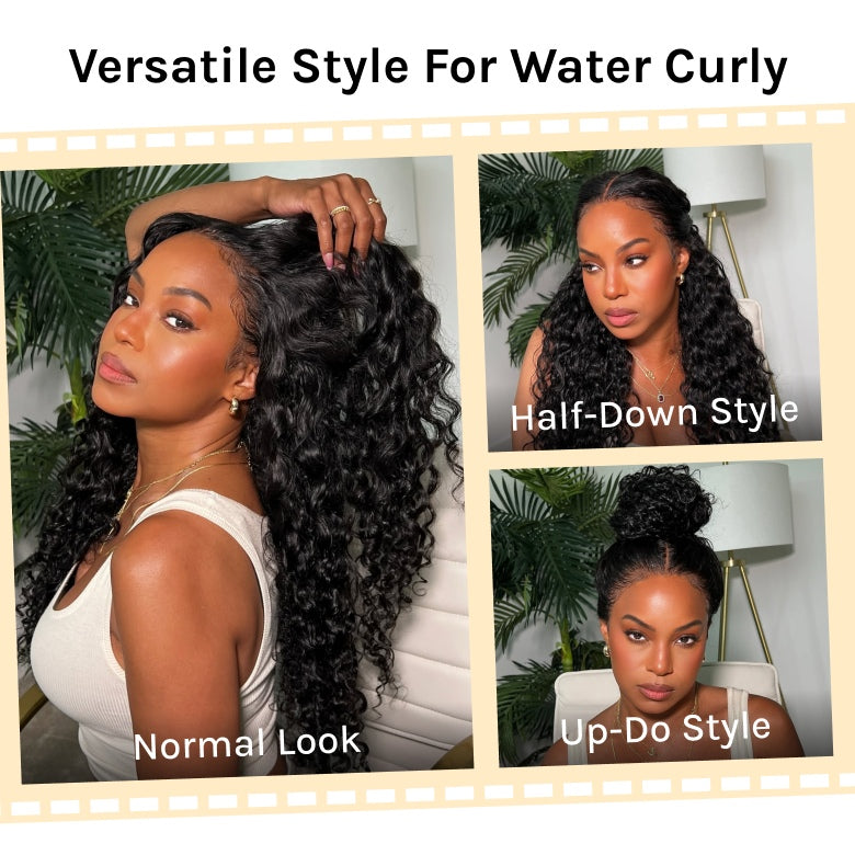 Klaiyi 7×5 and 13x4 Pre-Everything™ Lace Frontal Wig Water Wave & Curly  Mixed Human Hair Glueless Wig