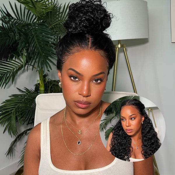 Klaiyi 7×5 and 13x4 Pre-Everything™ Lace Frontal Wig Water Wave & Curly  Mixed Human Hair Glueless Wig