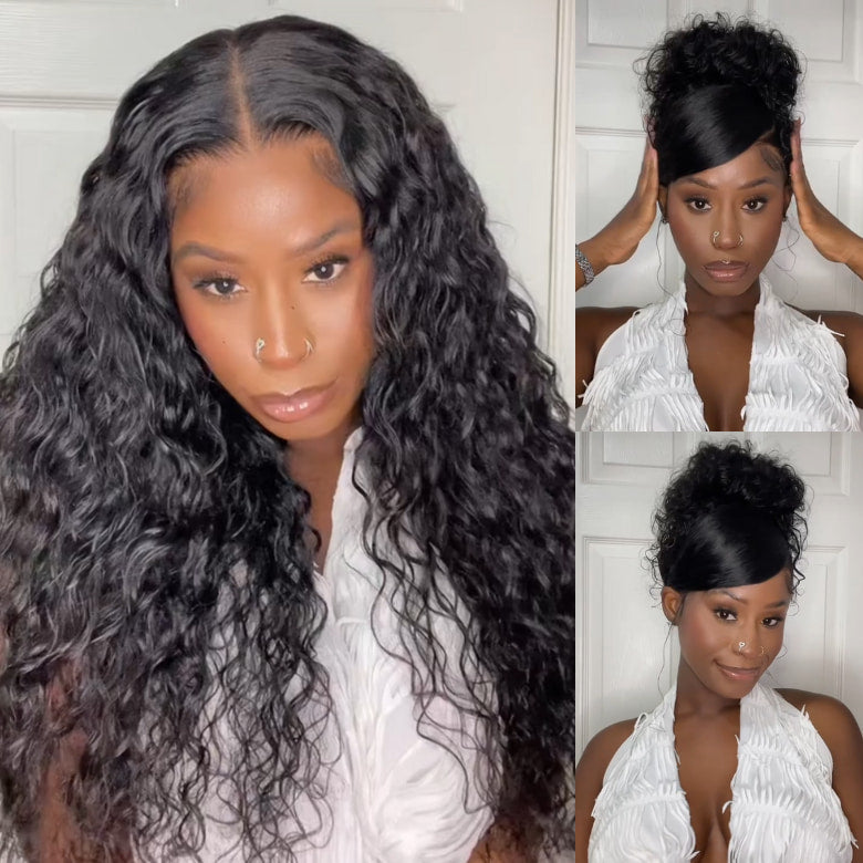 Flash Sale Klaiyi Water Wave 7x5 Bye Bye Knots /13x4 Pre-everything Put On and Go Glueless Human Hair Wigs